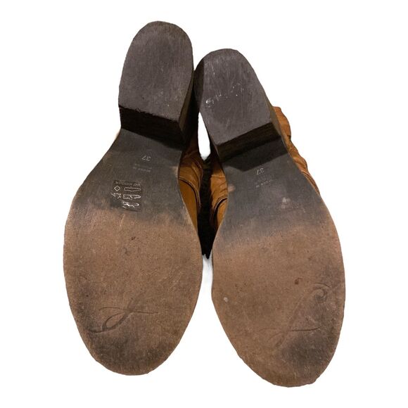 Free People Carrera Tan Strappy Brown Suede Woven Distressed Boots Size 37 6.5 - Picture 8 of 9